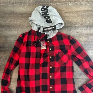 Gongshow Buffalo plaid shirt with hood